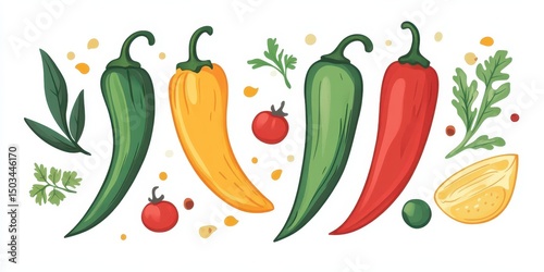 Traditional Mexican Cuisine: Flat Illustration of Vibrant Green Chili Pepper as Key Ingredient