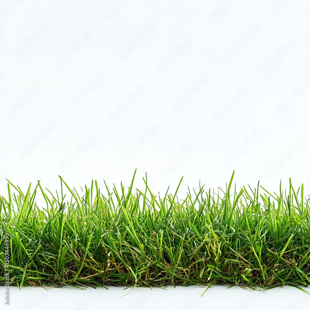 Fototapeta premium Lush green grass border against white (2)