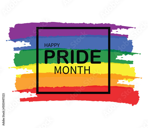  Colorful rainbow brush strokes with “Happy Pride Month” message in bold font. Perfect for LGBTQ+ celebrations, posters, social media, and awareness campaigns.
