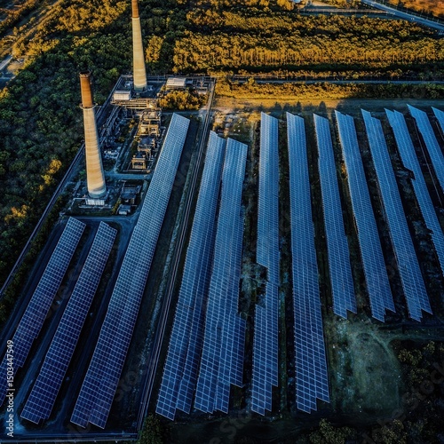A coal plant evolving into a solar energy farm