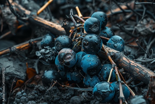 Burned Wine Grapes on a Destroyed Vine After a Wildfire, Illustrating the Impacts of Climate Change.