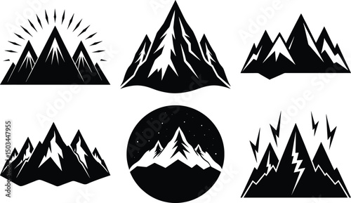A set of mountain silhouette vector