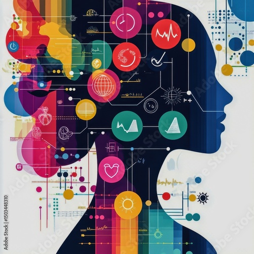 A colorful infographicstyle background with female health icons