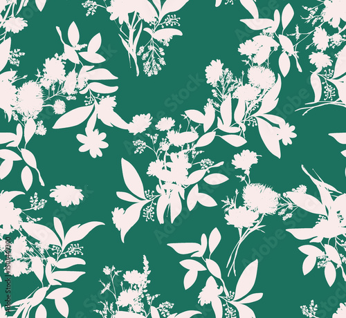 Trendy Hand drawn Wild Meadow florals , Flower bouquet illustration Seamless Pattern Vector