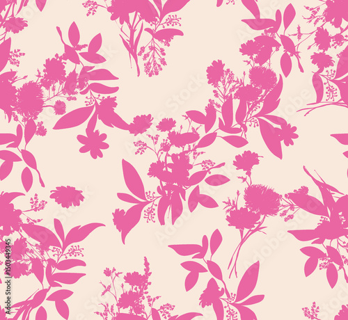 Trendy Hand drawn Wild Meadow florals , Flower bouquet illustration Seamless Pattern Vector