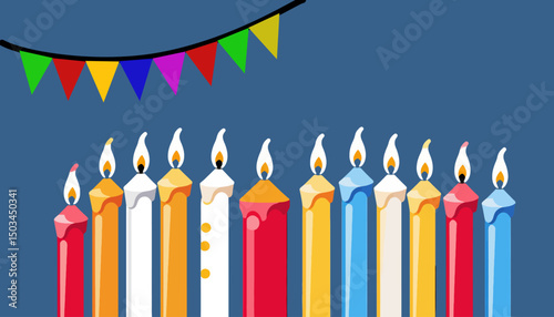 Hanukkah-Candles-Menorah-Celebration-Jewish-Holiday-Lights-Flame-Tradition-Festive-Colorful-Design-Illustration-Isolated-on-Black-Background