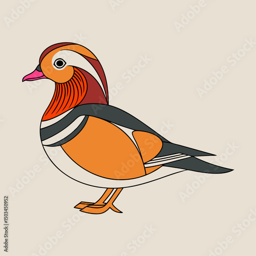 Vibrant vector illustration of a mandarin duck, perfect for nature-themed designs, wedding invitations, and Asian-inspired projects.