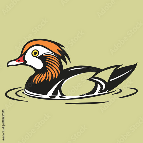Vibrant vector illustration of a mandarin duck, perfect for nature-themed designs, wedding invitations, and Asian-inspired projects.