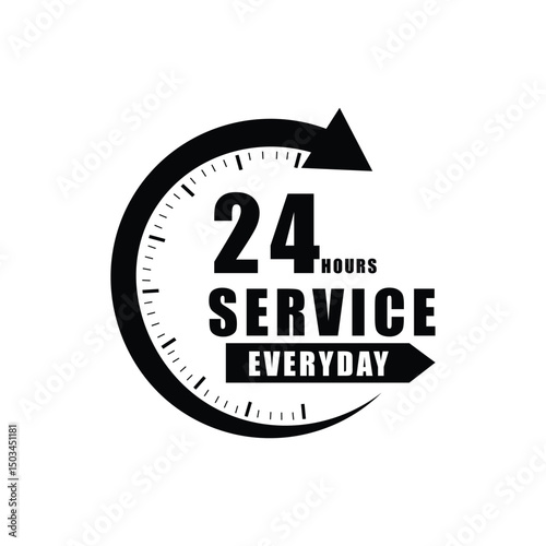 Twenty Four Hour Service Everyday Clock Graphic Design for Business Branding
