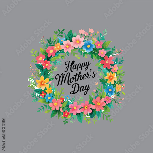 Happy mother's day card with vintage floral design and decorative flower frame in spring style