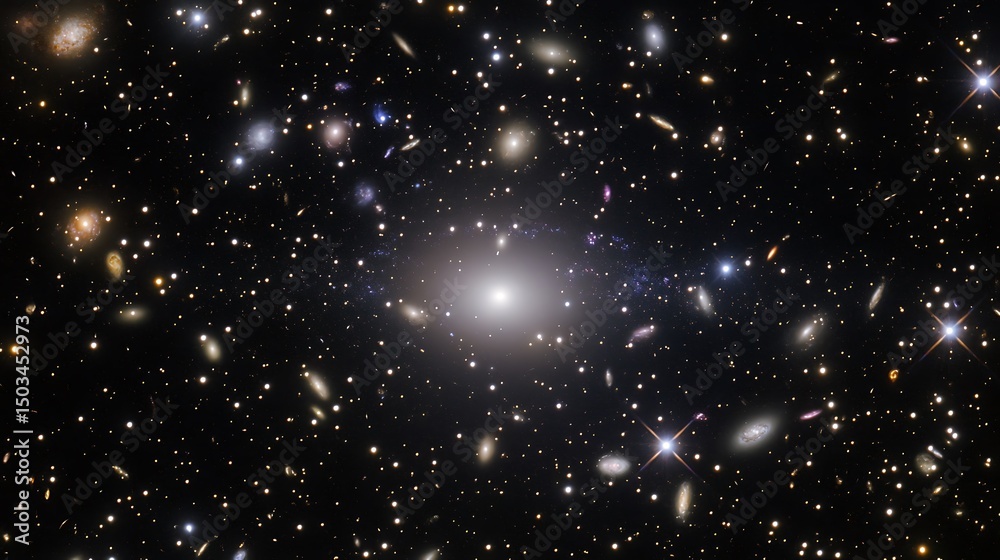 Fototapeta premium Captivating image of a cosmic void showcasing an empty expanse surrounded by clusters of galaxies in the vast universe