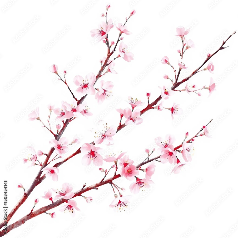 Fototapeta premium Close-up of a flowering cherry branch on a white background