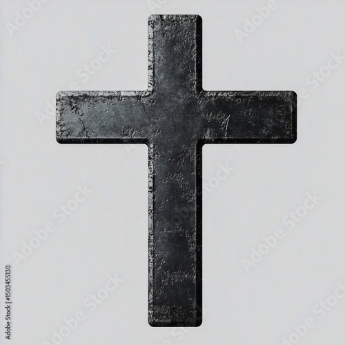 A cross shape with a matte black texture isolated on transparent background