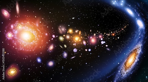 Wallpaper Mural Concept of cosmic evolution with galaxies and stars forming and evolving through cosmic time depicted as a series of interconnected events across space time Torontodigital.ca