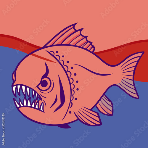 Vibrant vector illustration of a fierce piranha, showcasing sharp teeth and dynamic aquatic motion—ideal for digital art, educational content, or themed designs