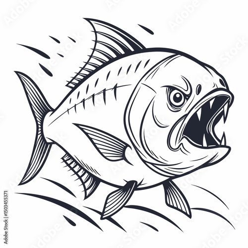 Vibrant vector illustration of a fierce piranha, showcasing sharp teeth and dynamic aquatic motion—ideal for digital art, educational content, or themed designs