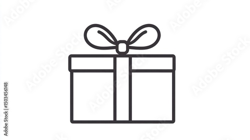 Simple black line drawing of a gift box with ribbon