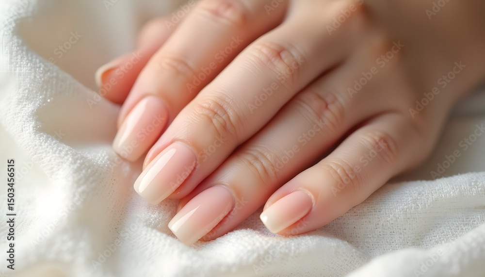 Naklejka premium Nude Nail Polish on Woman's Hand