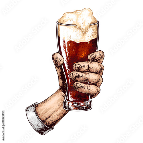 Hand holding a frothy glass of beer