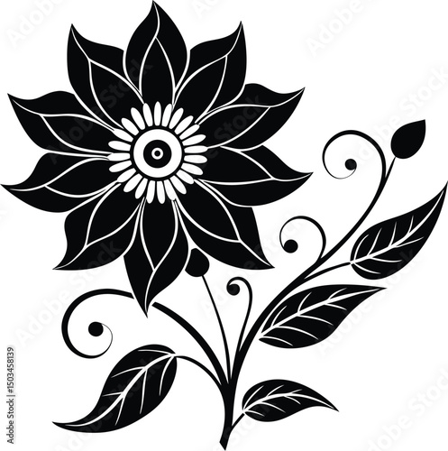 Decorative Flower Silhouette with Curling Stems