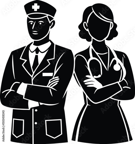 Doctor and Nurse Standing with Arms Crossed