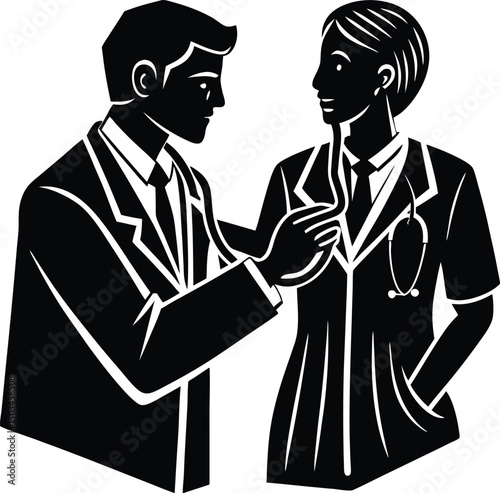 Doctor Checking Patient Heartbeat Silhouette