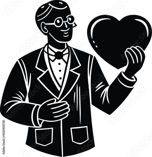 Doctor Holding Heart Symbol Silhouette