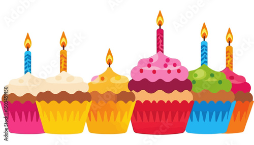 Colorful-Birthday-Cupcakes-with-Candles-Festive-Celebration-Treats-Delicious-Desserts-Sweet-Bakery-Goods-Party-Food-Joyful-Occasion-Bright-and-Cheerful-Yummy