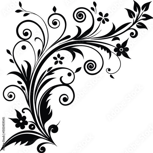Elegant Floral Swirl Corner in Silhouette Style
