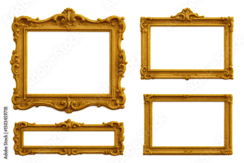 Elegant ornate frames, vintage decorative frames in various styles and sizes, perfect for showcasing artwork or photos. Isolated on white background or PNG