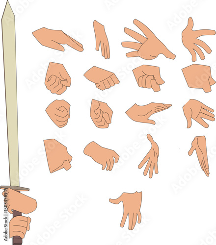 Hand Gestures and Expressions Vector Set – Collection of Diverse Hand Poses, Communication Signs, Signals, and Finger Movements for Design, Animation, and Illustration Projects