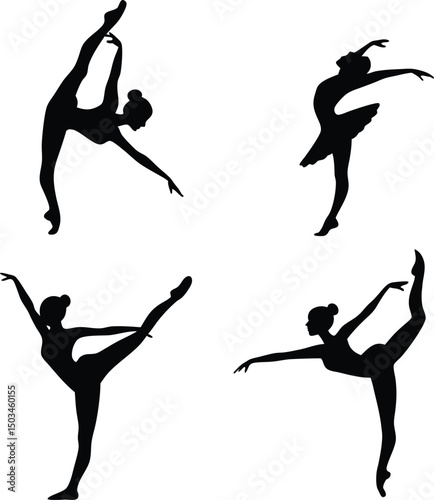 Elegant Ballet Dancer Silhouettes Performing Graceful Poses on a White Background