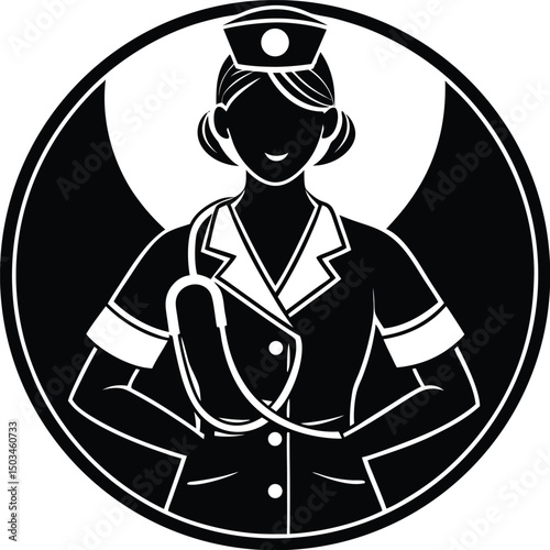 Female Nurse Silhouette with Stethoscope