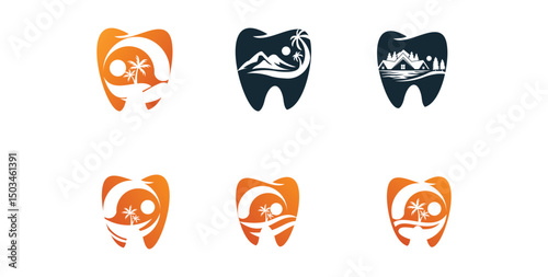 landscape logo vector collection, dentist or dental company logo collection designs with landscape