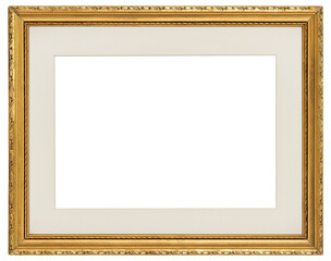 Vintage gilded antique picture frame with passepartout on transparent background, png image