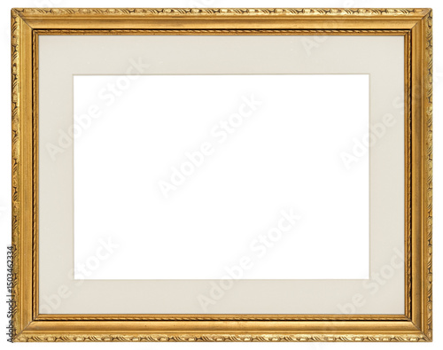 Vintage gilded antique picture frame with passepartout on transparent background, png image