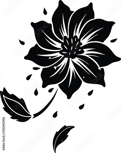 Falling Flower with Petals Detaching Silhouette