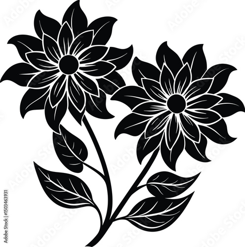 Pair of Intertwined Flowers in Silhouette