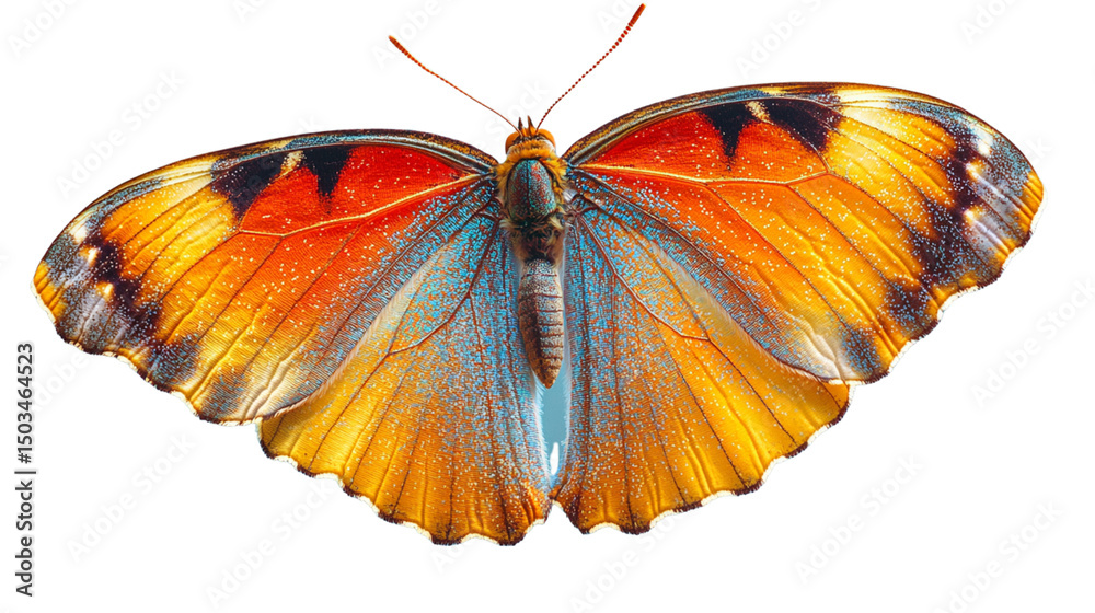 Fototapeta premium Colorful butterfly with open wings showing intricate details on transparent background