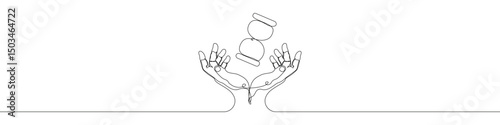Hand holding hourglass icon line continuous drawing vector. One line Time hand icon vector background. hourglass with hands icon. Continuous outline of a Hands of hourglass icon.