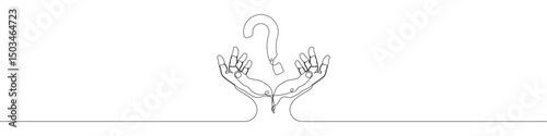 Hand holding Question mark icon line continuous drawing vector. One line Question mark hand icon vector background. Question mark with hands icon. Continuous outline of a Hands of Question mark icon.