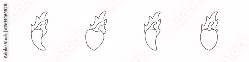 Set of hot peppers line vector. Vector icon set of hot fire peppers. Chili peppers, jalapeno, habanero, cayenne. Set of fruits vector. Vector illustration.
