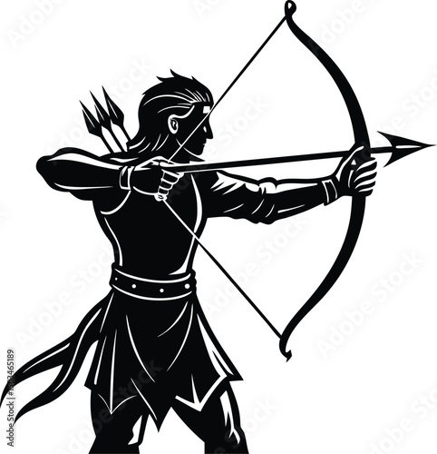 Archer Aiming with Bow and Arrow Silhouette