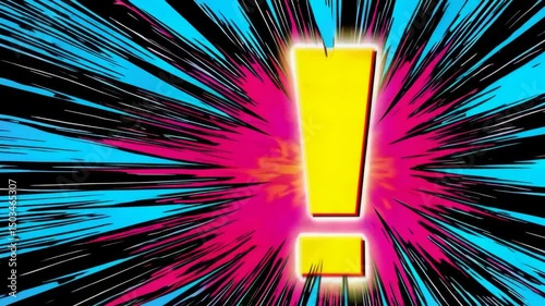 Dynamic exclamation burst animation with vibrant color explosions