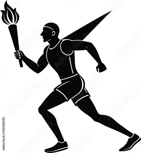 Athlete Carrying Torch in Relay Silhouette