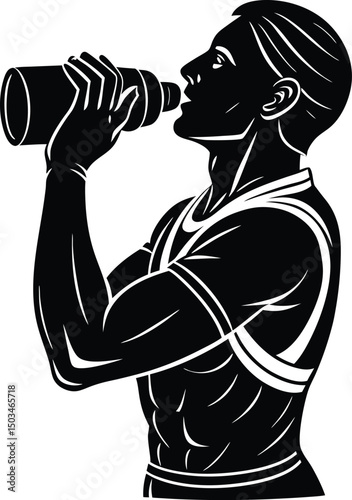 Athlete Drinking Water Bottle Silhouette