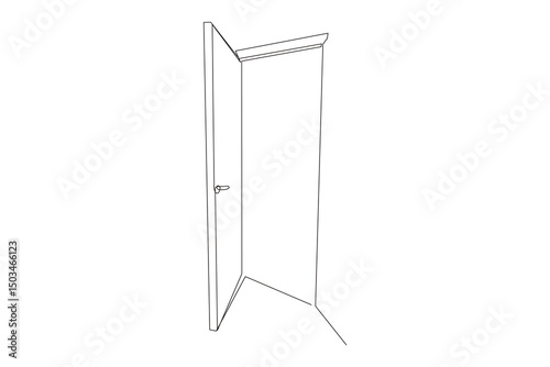 Line Art Door Silhouette. Outline Frame Room Door Symbol Isolated on White. Graphic Home Interior Entrance Element. One Editable Thin Stroke. Sketch Door Contour Frame Border.