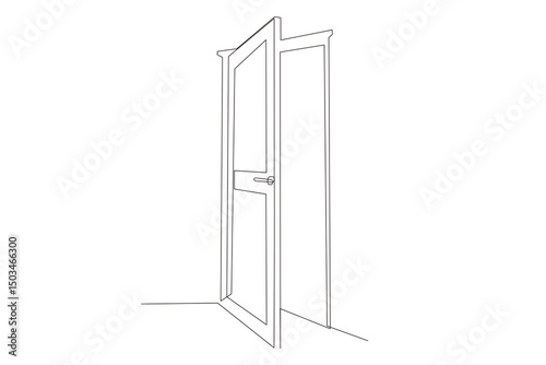 Line Art Door Silhouette. Outline Frame Room Door Symbol Isolated on White. Graphic Home Interior Entrance Element. One Editable Thin Stroke. Sketch Door Contour Frame Border.