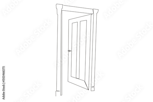 Line Art Door Silhouette. Outline Frame Room Door Symbol Isolated on White. Graphic Home Interior Entrance Element. One Editable Thin Stroke. Sketch Door Contour Frame Border.