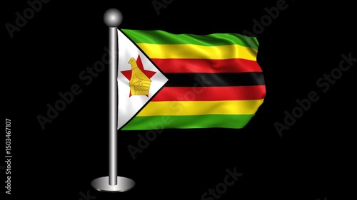 Zimbabwe Flag Waving on 3D Flagpole
